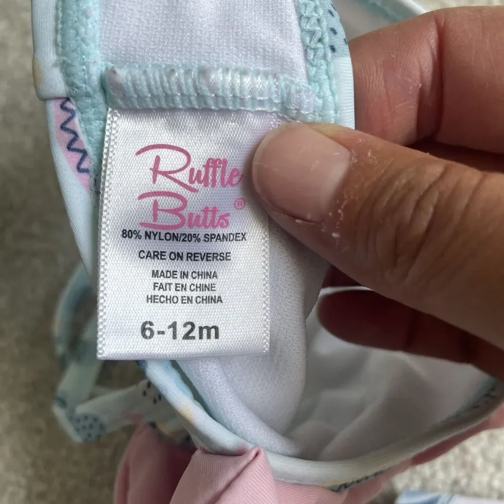 Ruffle Butts 'Chase the Rainbow' 2 Piece Skirted Swimsuit Baby Girl Size 6-12mo
